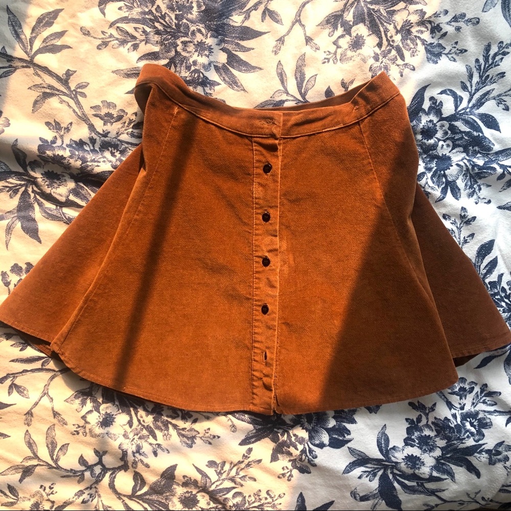 Brandy Melville brown velvet button up skirt